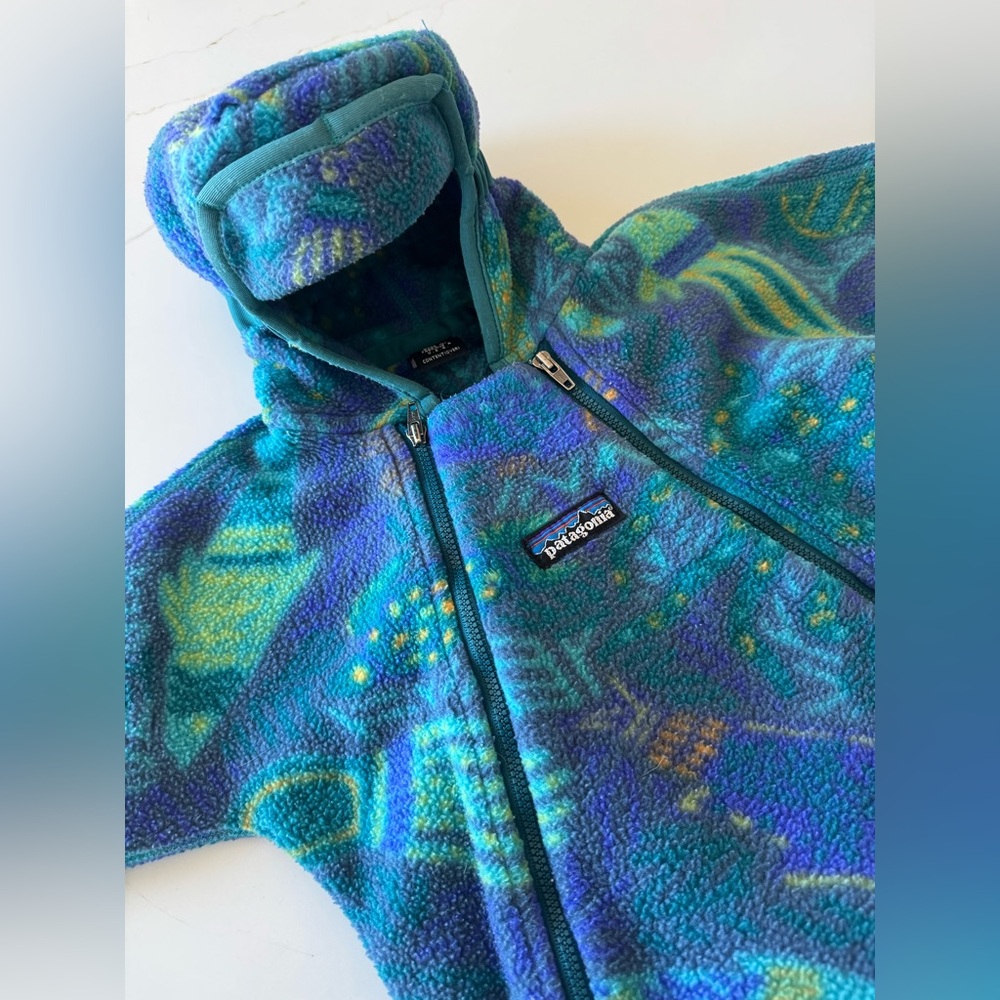 VTG Patagonia Fleece Bunting One Piece 3 Month Deep Sea Creatures 90s AOP - Picture 6 of 12